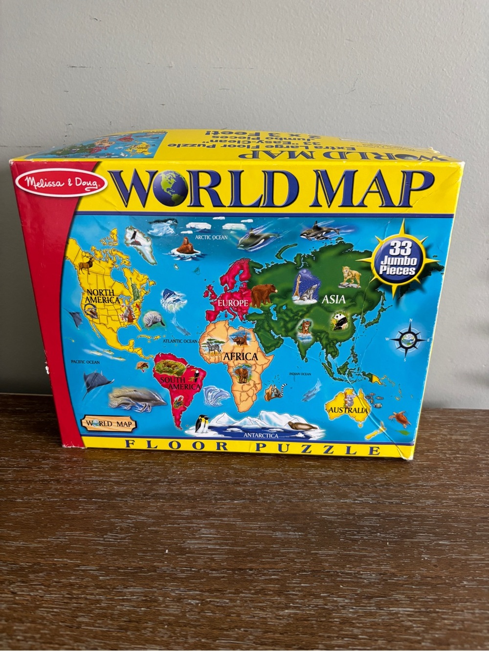 Melissa & Doug World Map Floor Puzzle - Bright Blue, Yellow, Green, Red